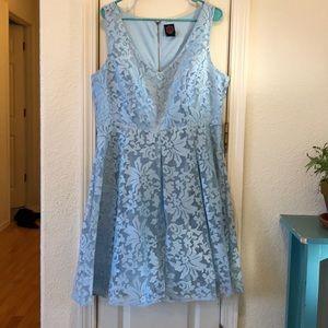 Light blue fit and flare lace overlay dress sz. 12